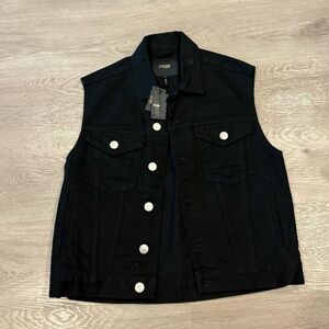 Maje Beny Black Denim Sleeveless Jean Jacket